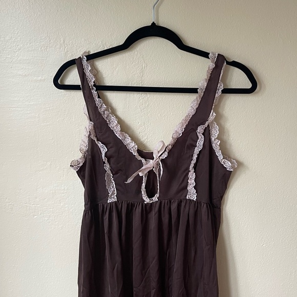 Vintage Brown Ruffle Milkmaid Lingerie Slip Dress - Picture 7 of 13